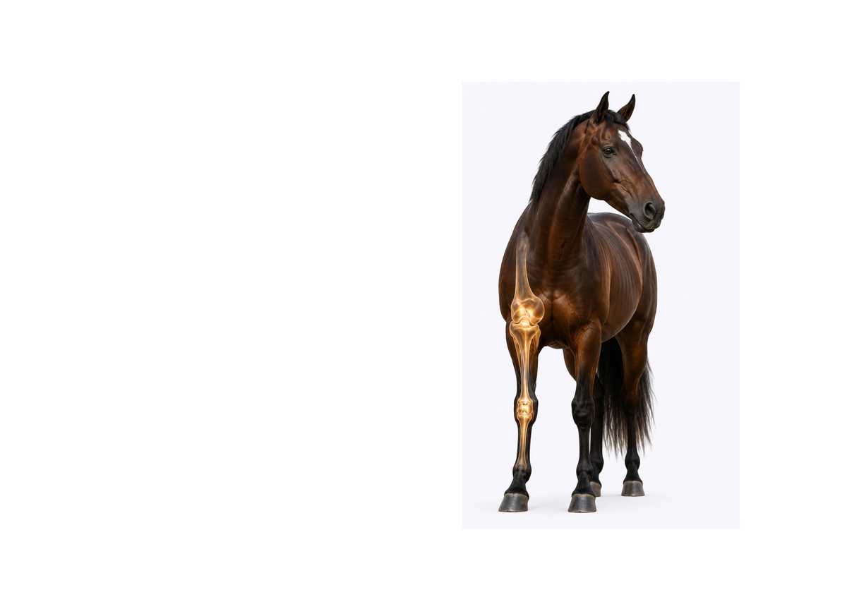 Pferd mit sichtbar markierten Gelenken des Vorderbeins