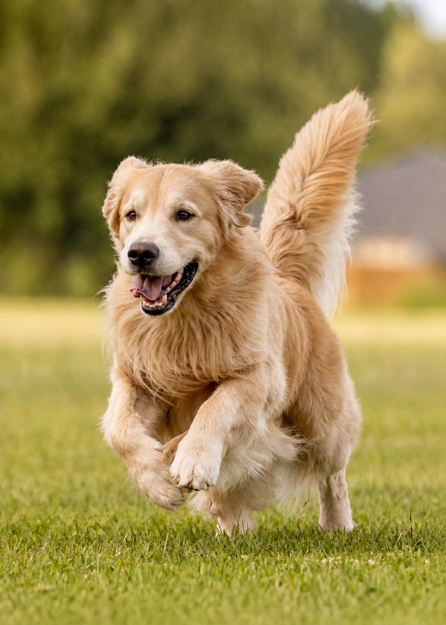 Hund rennt über die Wiese