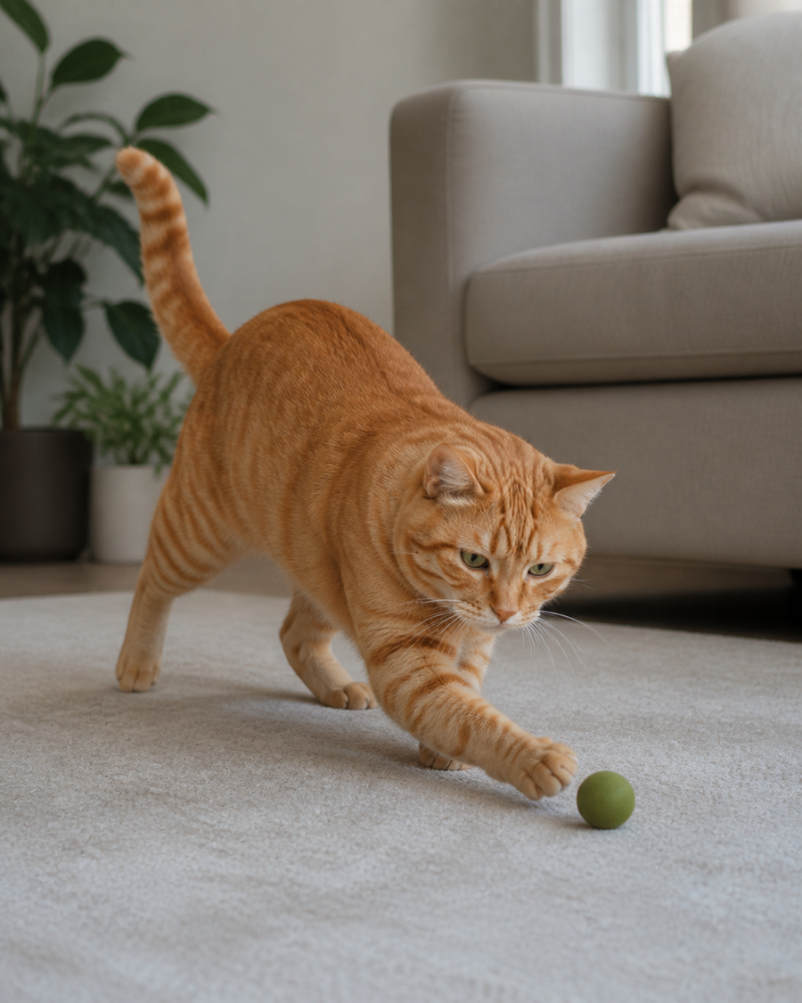 Katze spielt mit einem Ball