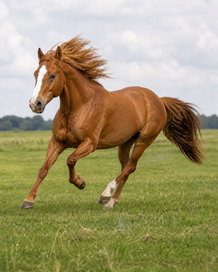 Pferd galoppiert über die Weide