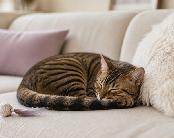 Katze schläft auf dem Sofa